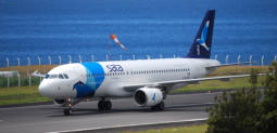 An Airbus A-320 leaving Horta for Lisbon
